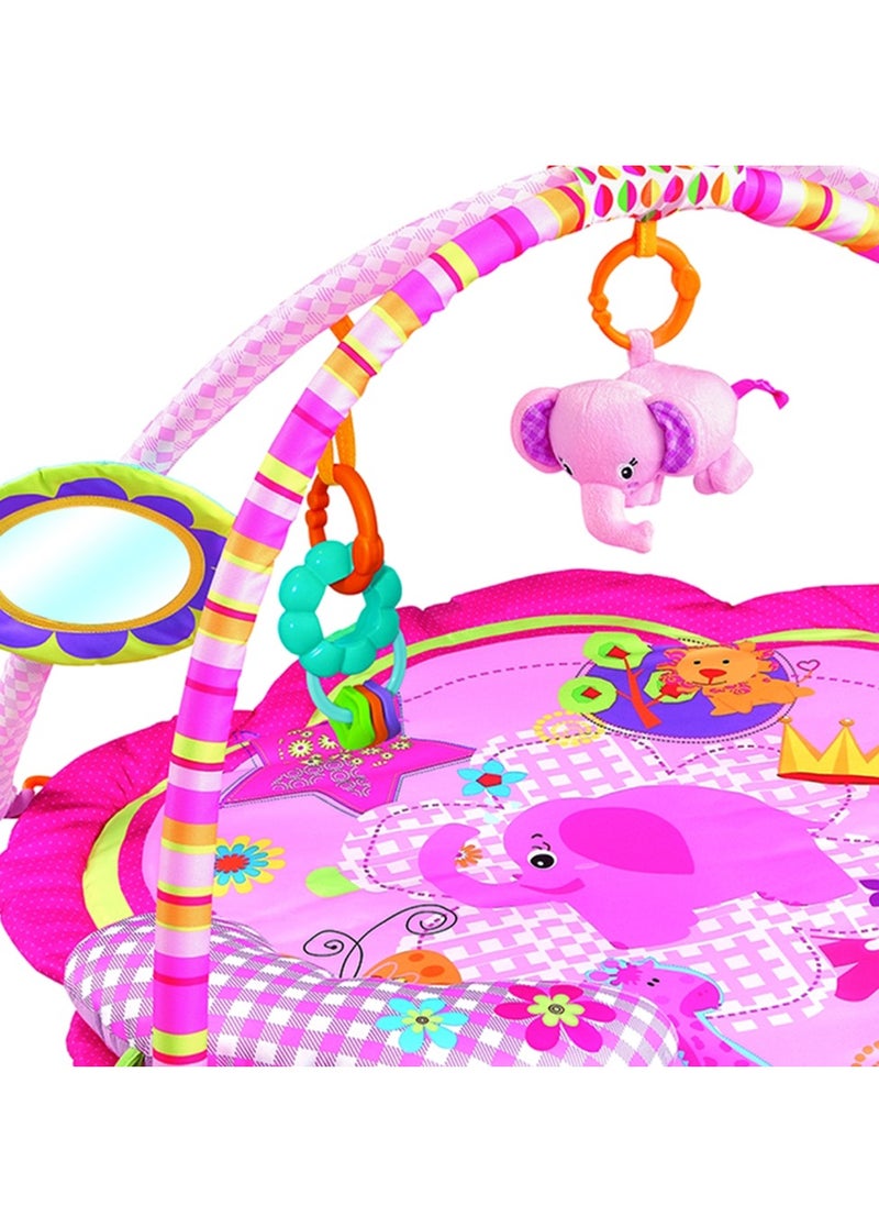 Wild Life Printed Activity Play Gym / Playmat For Infants With Soft Neck Pillow and Removable Toys Pink - C