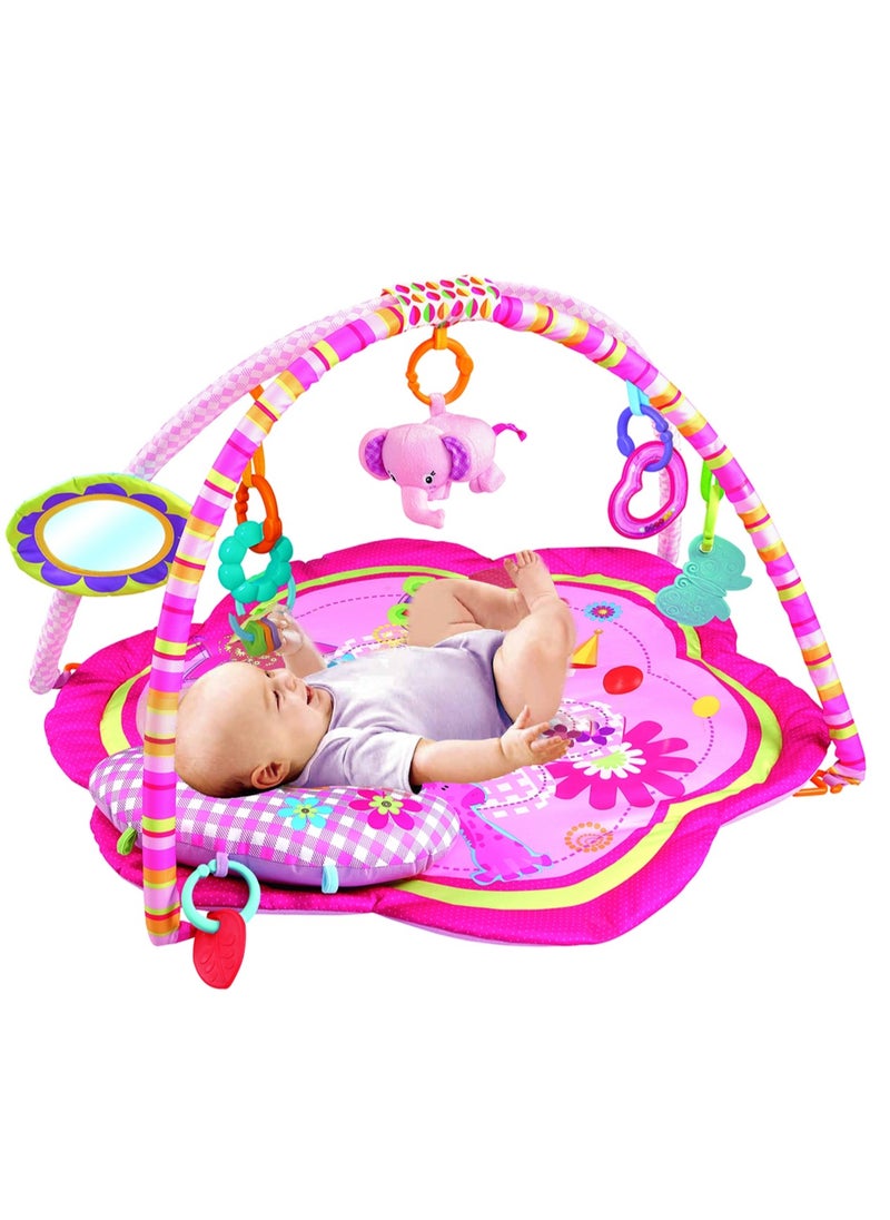 Wild Life Printed Activity Play Gym / Playmat For Infants With Soft Neck Pillow and Removable Toys Pink - C