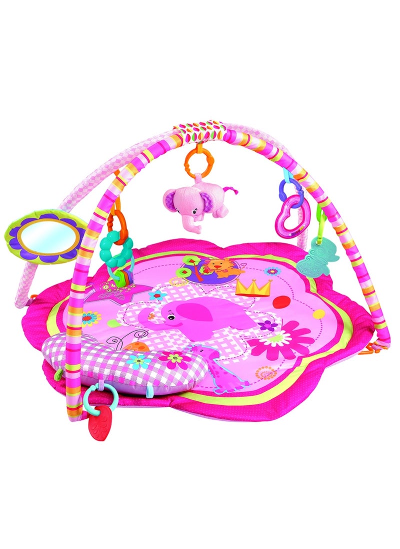 Wild Life Printed Activity Play Gym / Playmat For Infants With Soft Neck Pillow and Removable Toys Pink - C