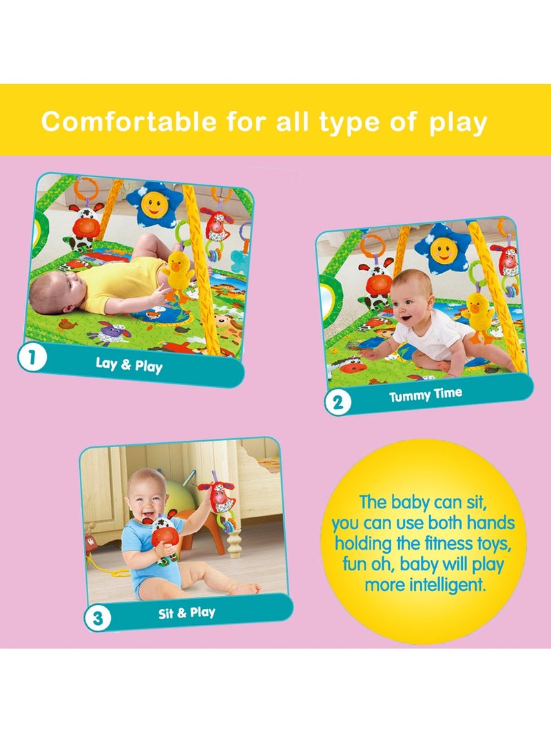 Wild Life Printed Activity Play Gym / Playmat For Infants With Soft Neck Pillow and Removable Toys Pink - C