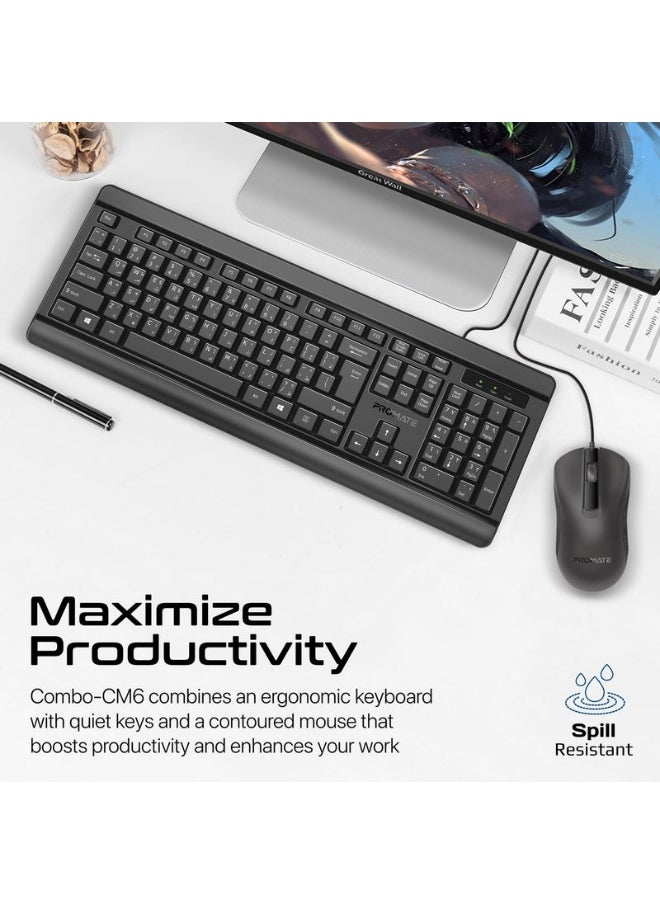 Promate Combo-CM6 Quiet Keys Wired Keyboard and 1200 DPI Mouse