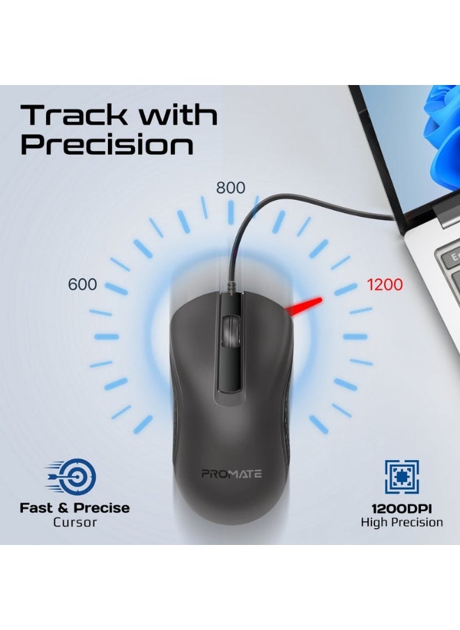 Promate Combo-CM6 Quiet Keys Wired Keyboard and 1200 DPI Mouse
