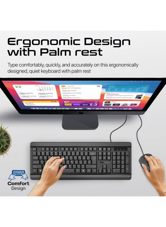 Promate Combo-CM6 Quiet Keys Wired Keyboard and 1200 DPI Mouse