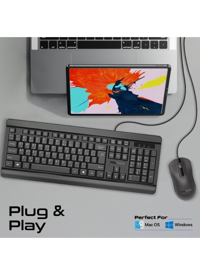 Promate Combo-CM6 Quiet Keys Wired Keyboard and 1200 DPI Mouse