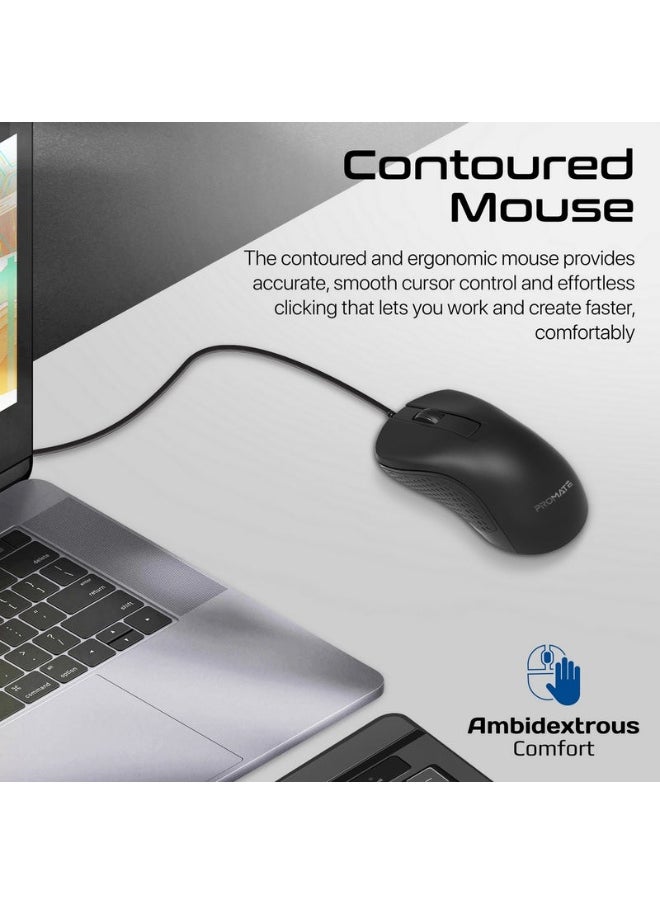 Promate Combo-CM6 Quiet Keys Wired Keyboard and 1200 DPI Mouse