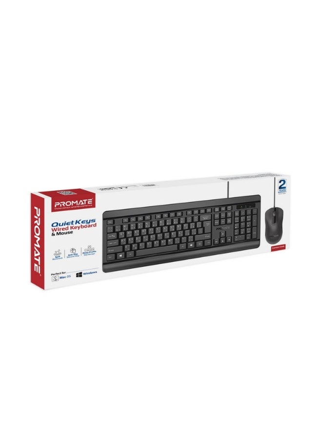 Promate Combo-CM6 Quiet Keys Wired Keyboard and 1200 DPI Mouse