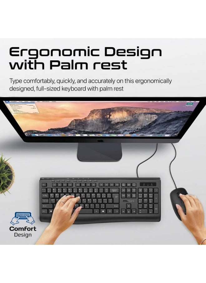 Promate Combo-CM4 ErgoComfort™ Wired Keyboard with Media Keys and 2400 DPI Mouse