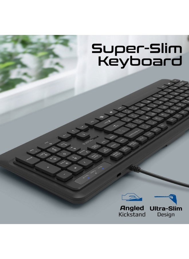 Promate combo-cm5 Ergonomic Wired Slim Keyboard with Palm Rest and 2400 DPI Mouse