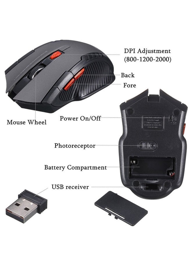Wireless Optical Gaming Mouse，2.4GHz Wireless Optical Mouse Game Mice with USB Receiver Mause for PC Office Laptops (Black)