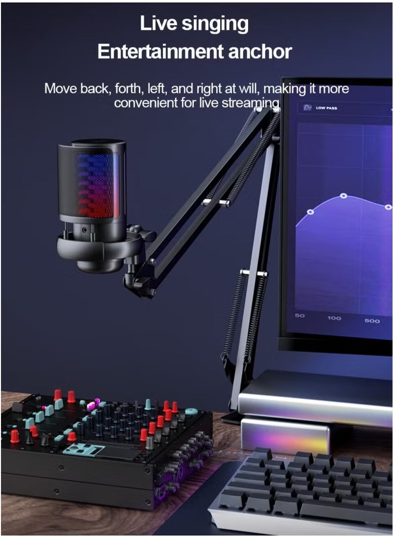 Gaming PC USB Microphone,Podcast Condenser Mic with Boom Arm,Pop Filter, Mute Button for Streaming, Online Chat, RGB Computer Mic for PS4/5 PC Gamer Youtuber