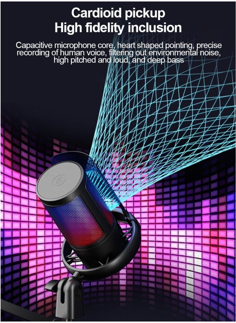 Gaming PC USB Microphone,Podcast Condenser Mic with Boom Arm,Pop Filter, Mute Button for Streaming, Online Chat, RGB Computer Mic for PS4/5 PC Gamer Youtuber