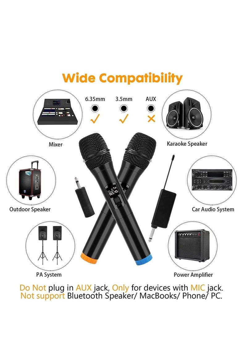 Wireless Unidirectional Microphone HAndheld Mic With Receiver 1/4 Output For Conference/Weddings/Church/Stage/Party/Karaoke, (Duel Cordless) (Black)