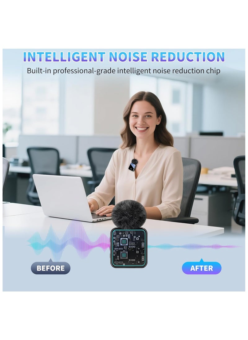 Wireless Lavalier Microphone,3 in 1 Wireless Mic for iPhone/Android/Camera,Mini Microphone Noise Reduction Mic for Record Interview, Vlogging, YouTube, Tiktok