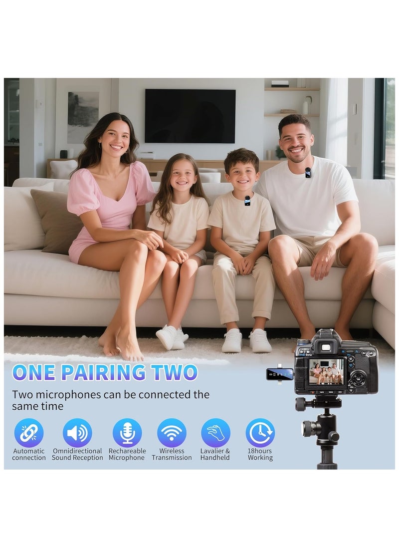 Wireless Lavalier Microphone,3 in 1 Wireless Mic for iPhone/Android/Camera,Mini Microphone Noise Reduction Mic for Record Interview, Vlogging, YouTube, Tiktok