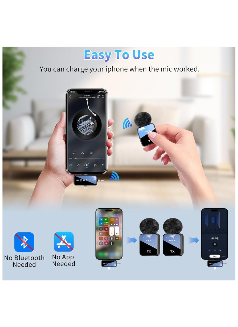 Wireless Lavalier Microphone,3 in 1 Wireless Mic for iPhone/Android/Camera,Mini Microphone Noise Reduction Mic for Record Interview, Vlogging, YouTube, Tiktok