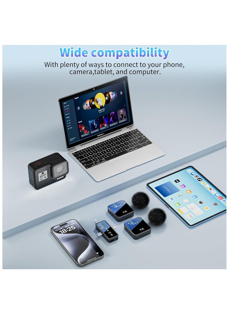 Wireless Lavalier Microphone,3 in 1 Wireless Mic for iPhone/Android/Camera,Mini Microphone Noise Reduction Mic for Record Interview, Vlogging, YouTube, Tiktok