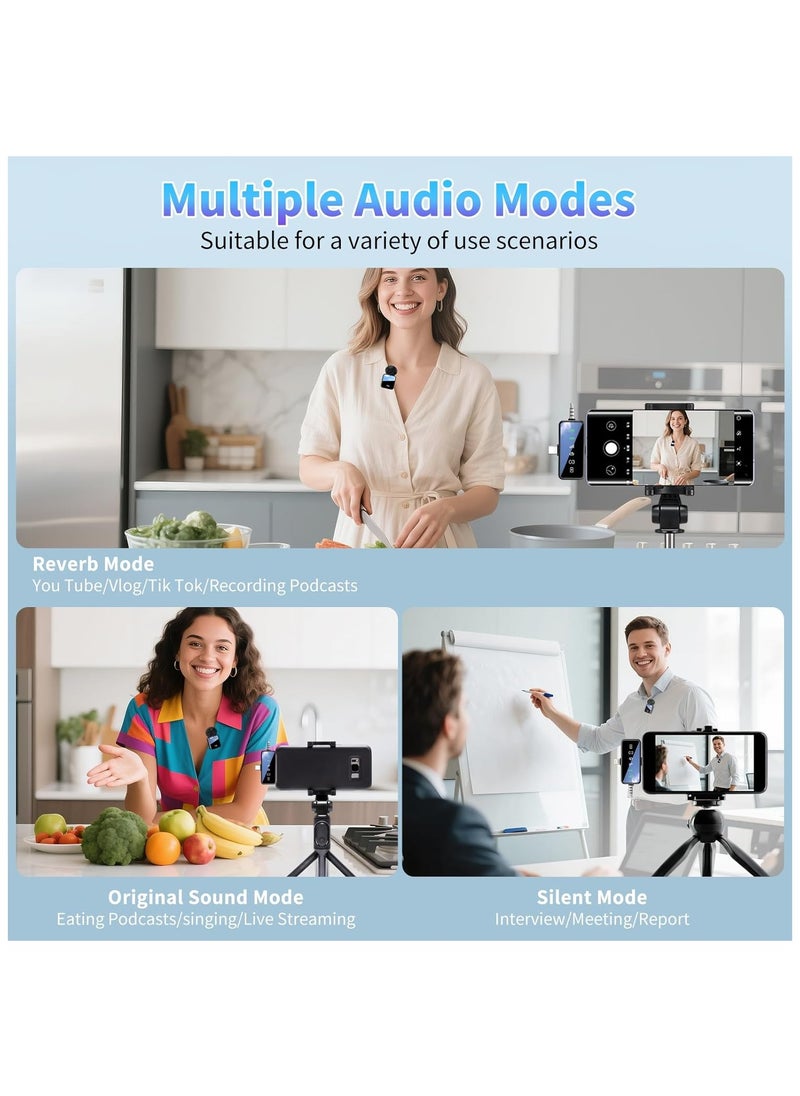 Wireless Lavalier Microphone,3 in 1 Wireless Mic for iPhone/Android/Camera,Mini Microphone Noise Reduction Mic for Record Interview, Vlogging, YouTube, Tiktok
