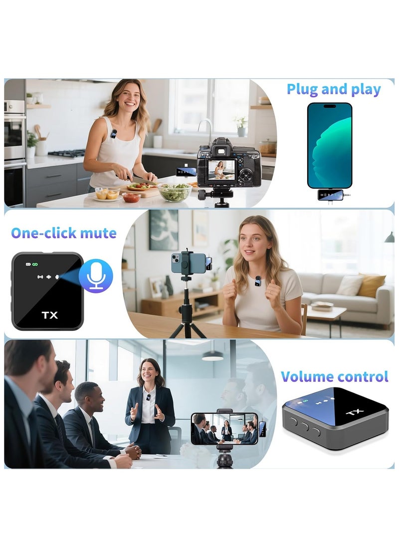 Wireless Lavalier Microphone,3 in 1 Wireless Mic for iPhone/Android/Camera,Mini Microphone Noise Reduction Mic for Record Interview, Vlogging, YouTube, Tiktok