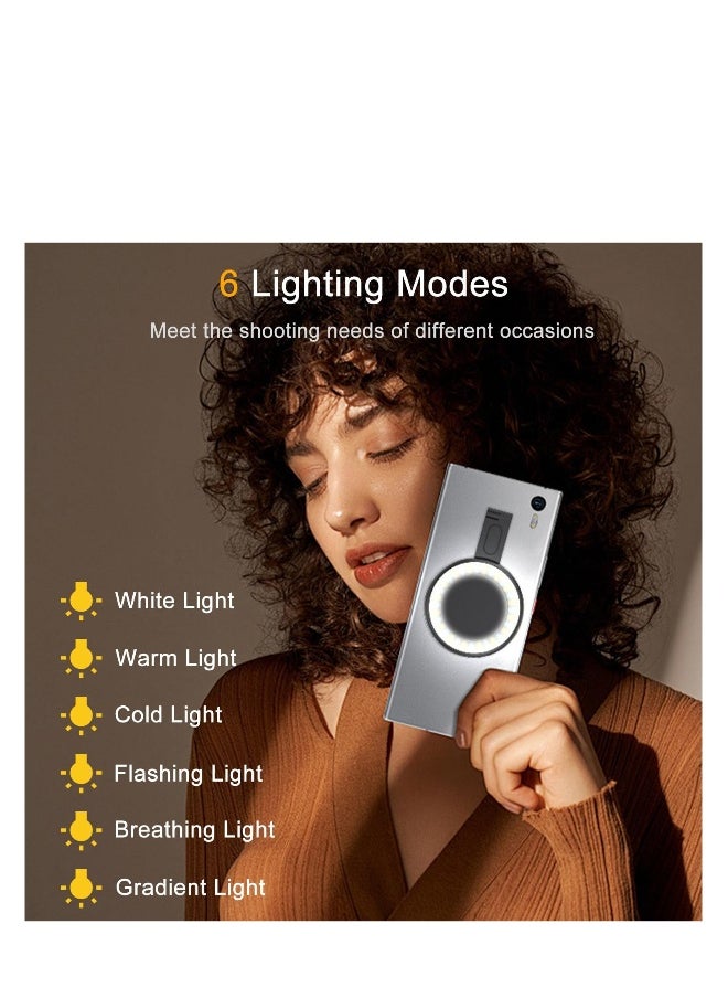 Magnetic LED Phone Ring Light - Portable Selfie Fill Light for iPhone with 6 Lighting Modes, Ideal for Video Recording, Selfies, TikTok, Vlogging, and Live Streaming.