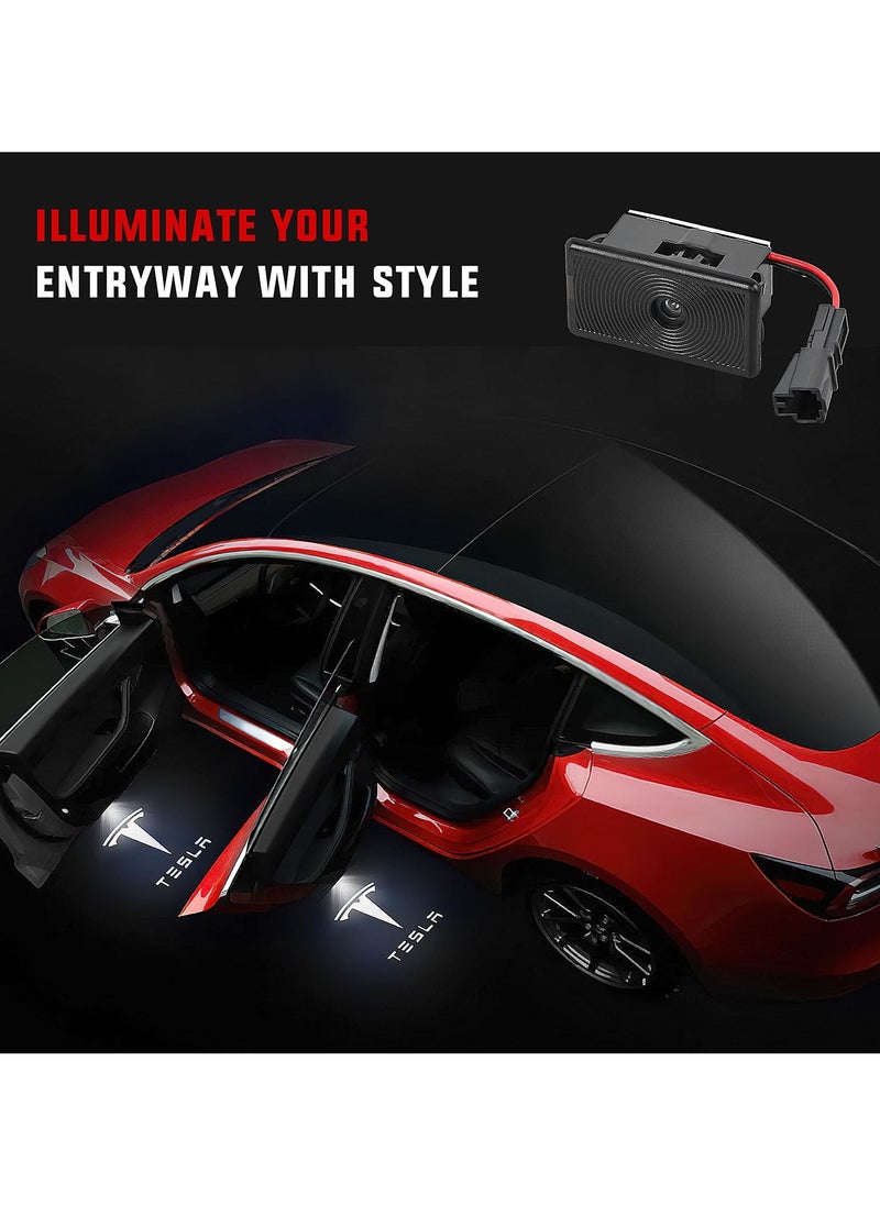 2Pcs Car Welcome Light for Tesla, LED Car Logo Door Lights , Door Projector Puddle Lights Compatible with Tesla Model 3/Y/S/X, Welcome Courtesy Step Door Interior Lamps Super Bright