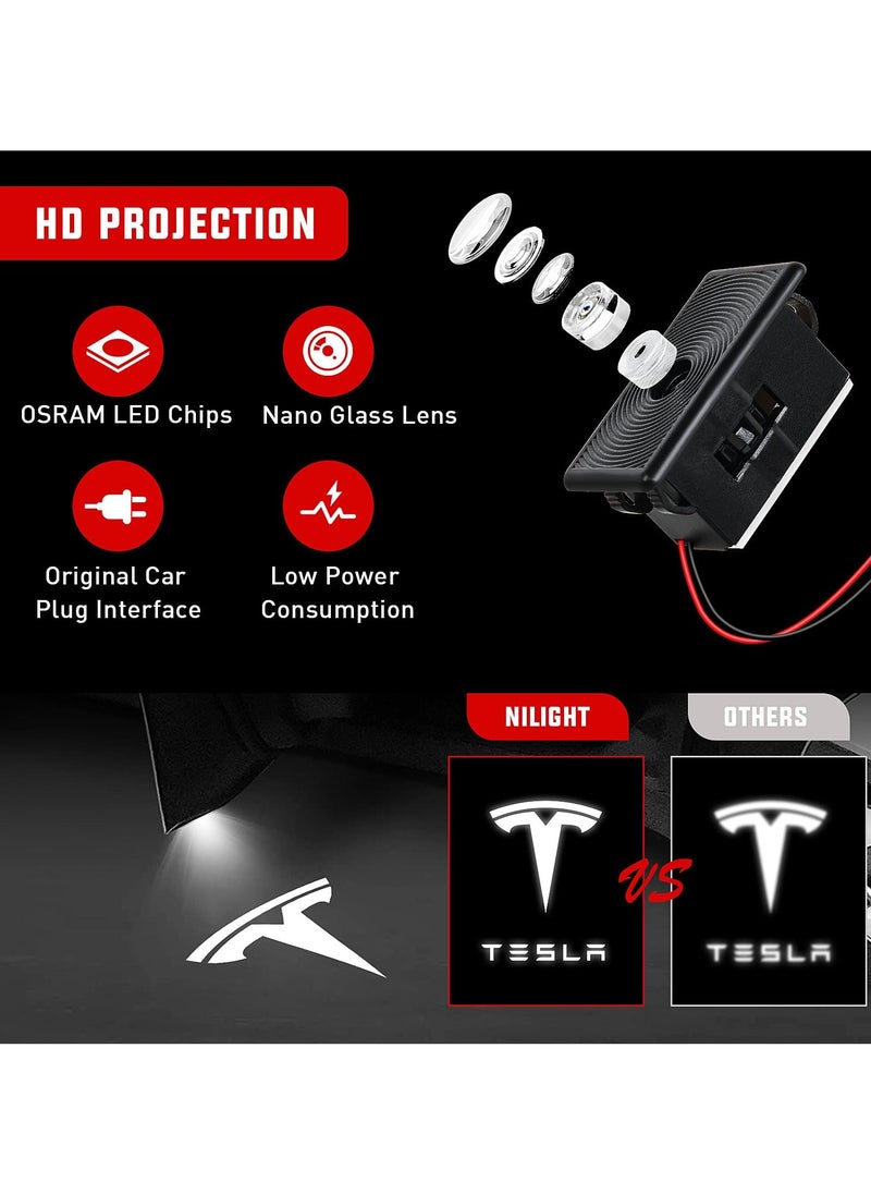2Pcs Car Welcome Light for Tesla, LED Car Logo Door Lights , Door Projector Puddle Lights Compatible with Tesla Model 3/Y/S/X, Welcome Courtesy Step Door Interior Lamps Super Bright