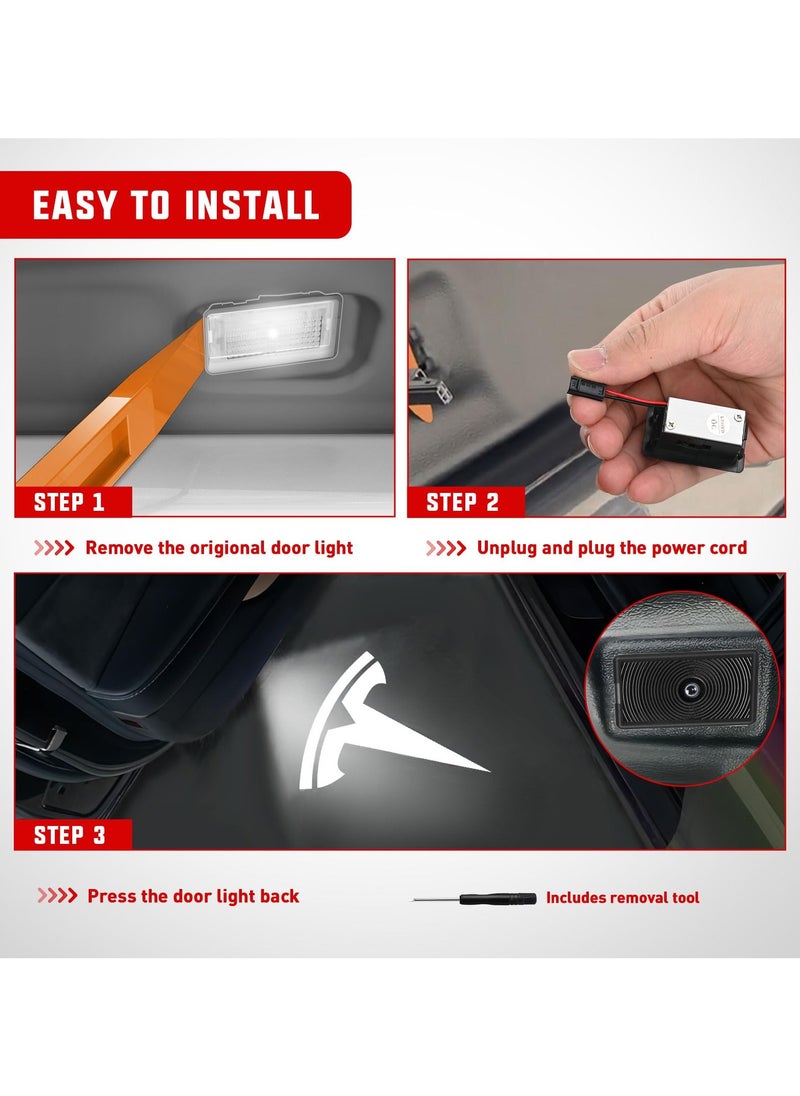 2Pcs Car Welcome Light for Tesla, LED Car Logo Door Lights , Door Projector Puddle Lights Compatible with Tesla Model 3/Y/S/X, Welcome Courtesy Step Door Interior Lamps Super Bright