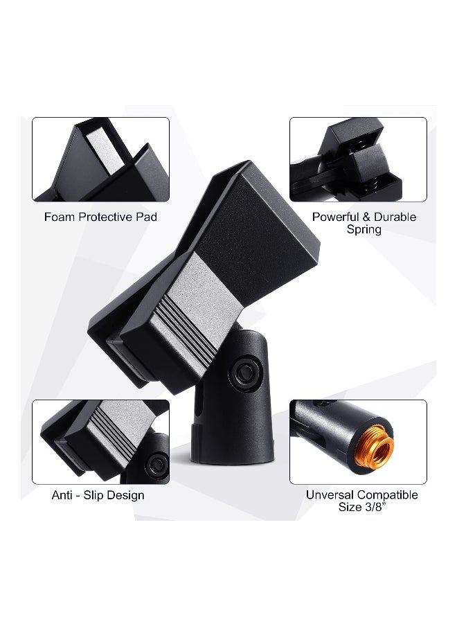 Mic Clips for Stands, 4 Pieces Microphone Clip Holder, with 4 Adapters, Adjustable Microphone Holder, Wireless Mic Holder Clamp, for Mic Stand, with 5/8 Inch Male to 3/8 Inch Female Adapter