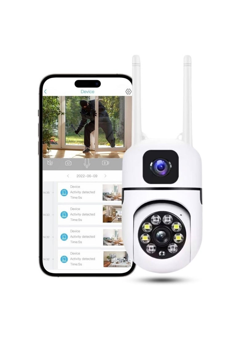 OneXsale 4 MP Dual LensDual Screen Color Vision1080p Full HD Wireless Indoor Camera HomeOffice Supports 128gb Sd Card Night Mode V380 Pro App 360 Degree Mini Dome Ptz 2Way Talk securiytCamera