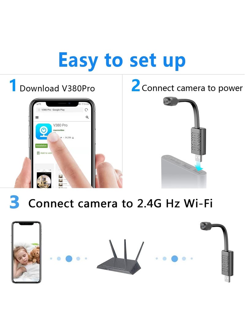 STELO WiFi Mini Flexi Neck Camera Smart Secret WiFi Camera 1080p HD USB Universal Interface Audio Video Recorder
