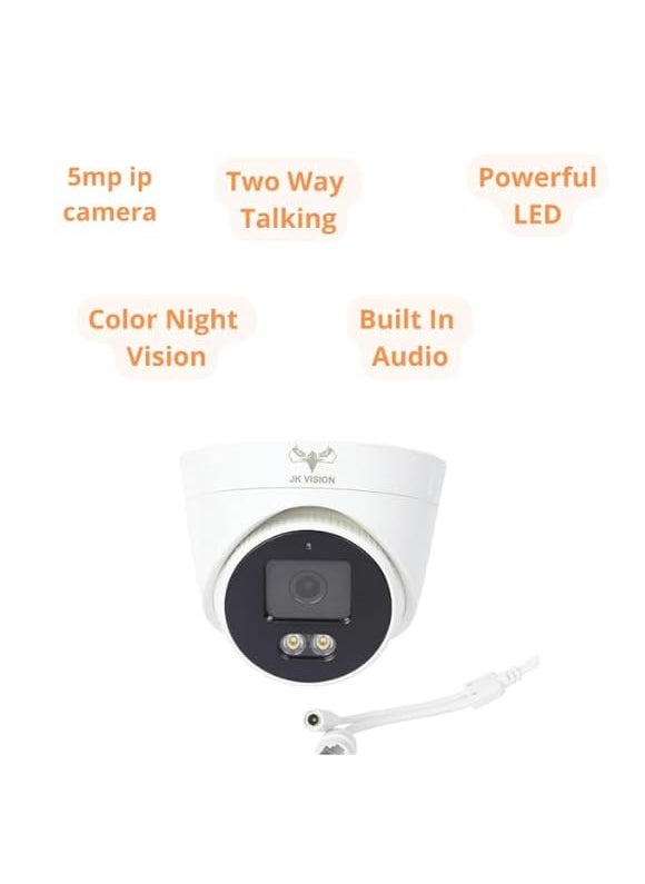 JK Vision 5MP CCTV IP Camera Full Set 4 Bullet 4 Dome 8 Channel NVR with inBuilt POE 2TB Hard Disk Cat6 Cable 100 Meter 16 RJ45 Connector
