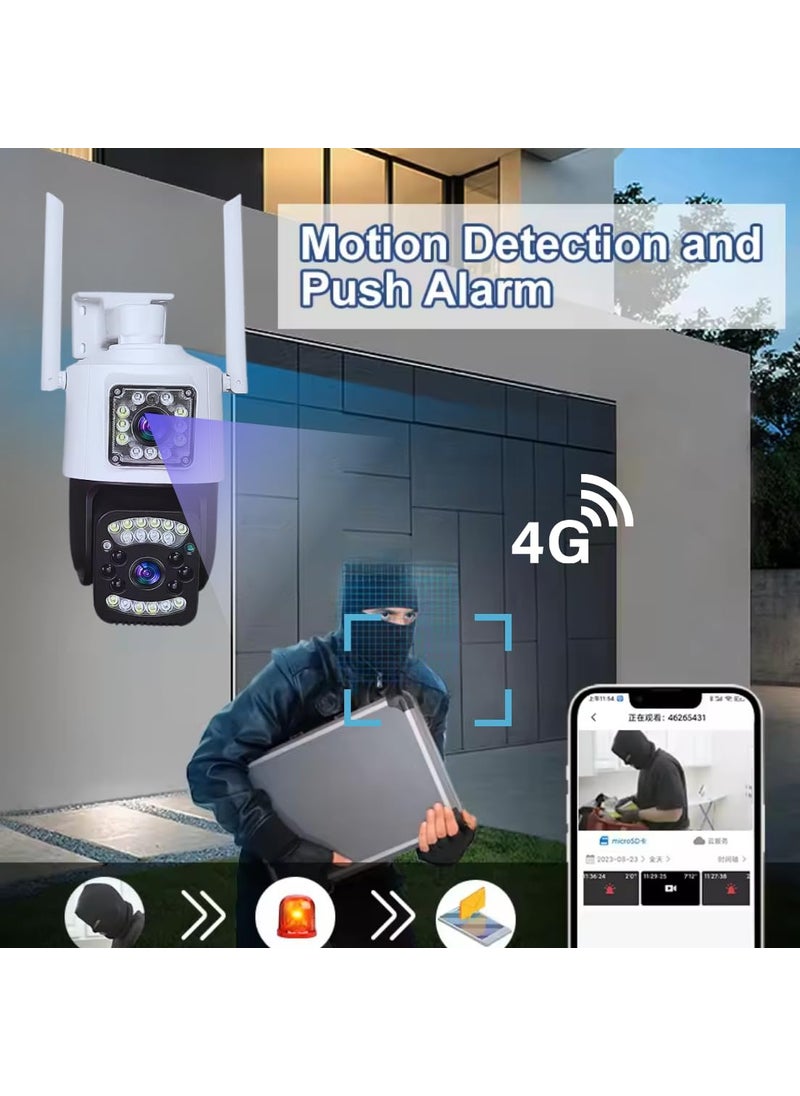 OneXsale Dual Lens 6 MP LTE Cellular Security Camera Outdoor Indoor 4G Security Camera with SD CardSIM Include 1080P Security Cameras with 360 PTZ 2Way Audio Motion Alert Color Night Mode