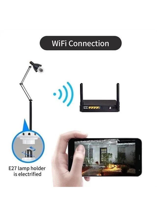 SNARIYOVSN 1080p HD Bulb Light Wireless IP Camera Fish Eye 360 Degree Panoramic Mini Lamp IR CCTV Indoor Home Security Camera Motion Detection Cloud Camera Light Blub White Camera36