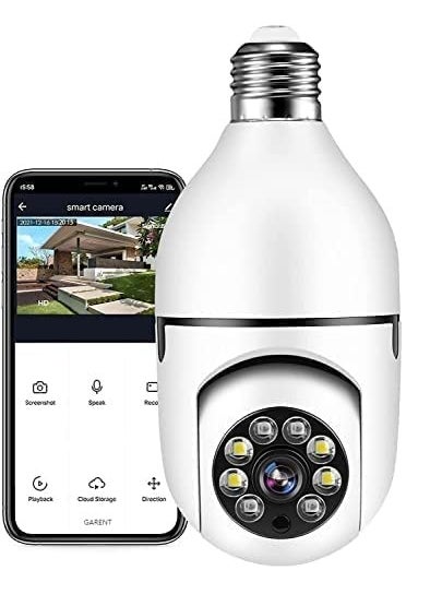 SIOVS TZ Wireless WiFi E27 Bulb Holder Security Camera with Night Vision for HomeOfficeWarehouse V380 App for Remote Live Viewing