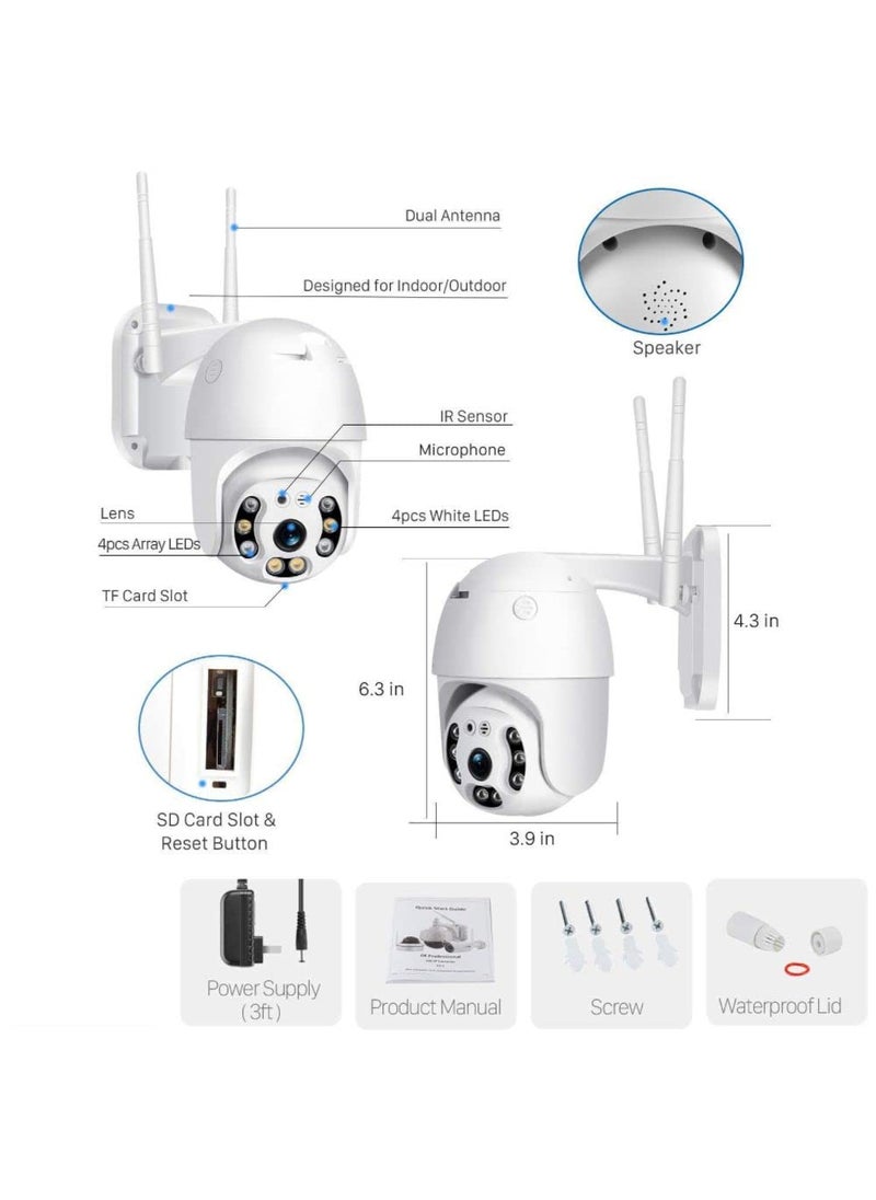 Visicube WiFi IP CCTV Security Camera 1080P 12mp Ptz Outdoor Ip66 Waterproof Pan Tilt Speed Dome Home Surveillance Camera with Motion Detection Colour Night Vision CCTV Camera with Adapter