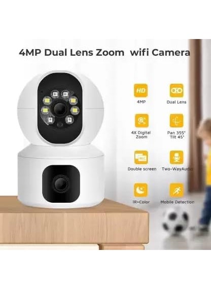Ducncon Dual Lens WiFi 360 Camera Full HD 4mp CCTV Night Vision Motion Sensor 2Way Audio Security Camera 1 Channel