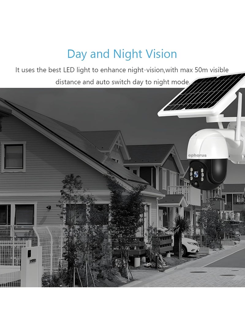 Solar 5Mp 4G Sim Based Pan Tilt Zoom CCTV Camera Outdoor Camera Weatherproof 2 Way Talk Motion Detect Supports SD Card Up to 128GB Colored Night Vision