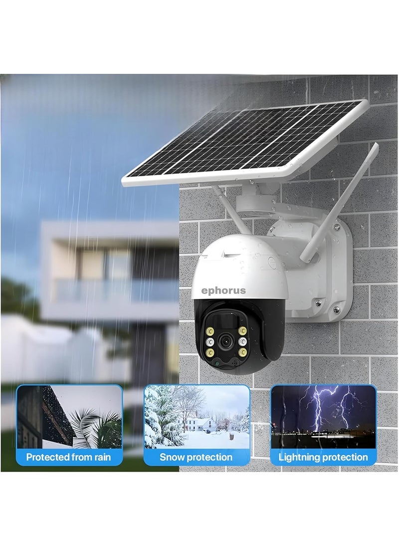 Solar 5Mp 4G Sim Based Pan Tilt Zoom CCTV Camera Outdoor Camera Weatherproof 2 Way Talk Motion Detect Supports SD Card Up to 128GB Colored Night Vision