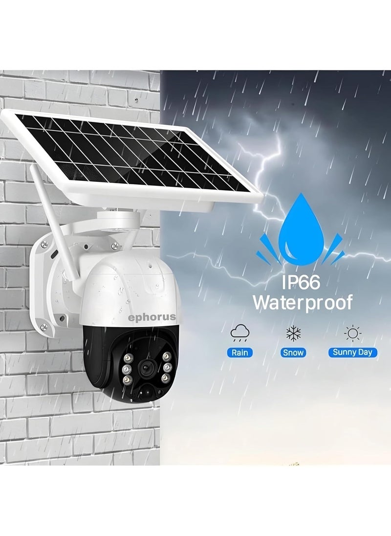 Solar 5Mp 4G Sim Based Pan Tilt Zoom CCTV Camera Outdoor Camera Weatherproof 2 Way Talk Motion Detect Supports SD Card Up to 128GB Colored Night Vision