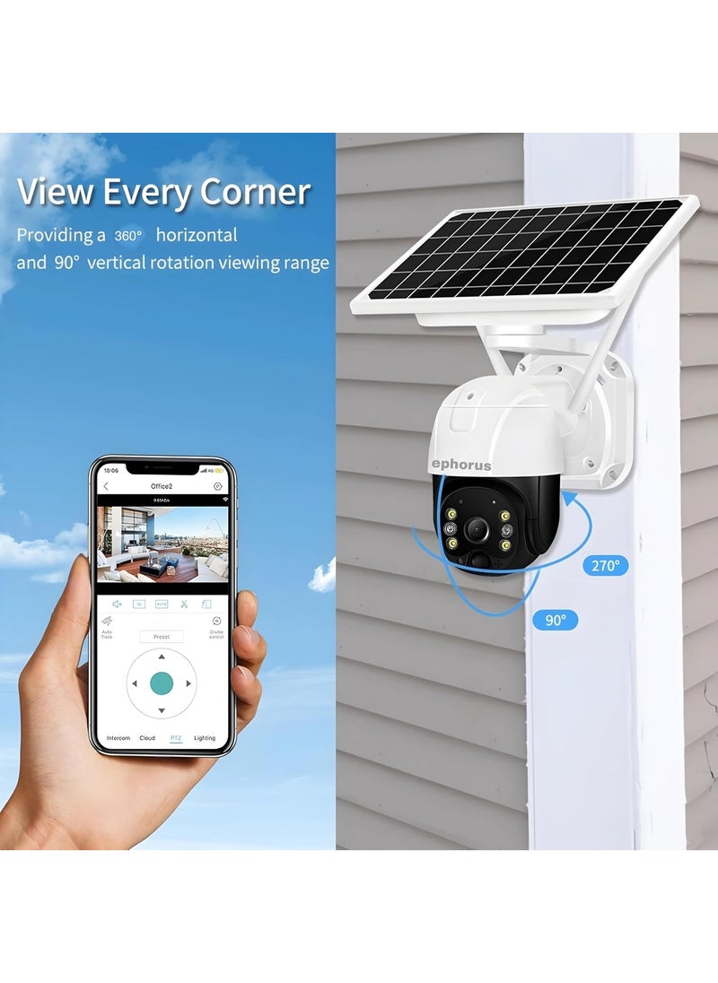 Solar 5Mp 4G Sim Based Pan Tilt Zoom CCTV Camera Outdoor Camera Weatherproof 2 Way Talk Motion Detect Supports SD Card Up to 128GB Colored Night Vision
