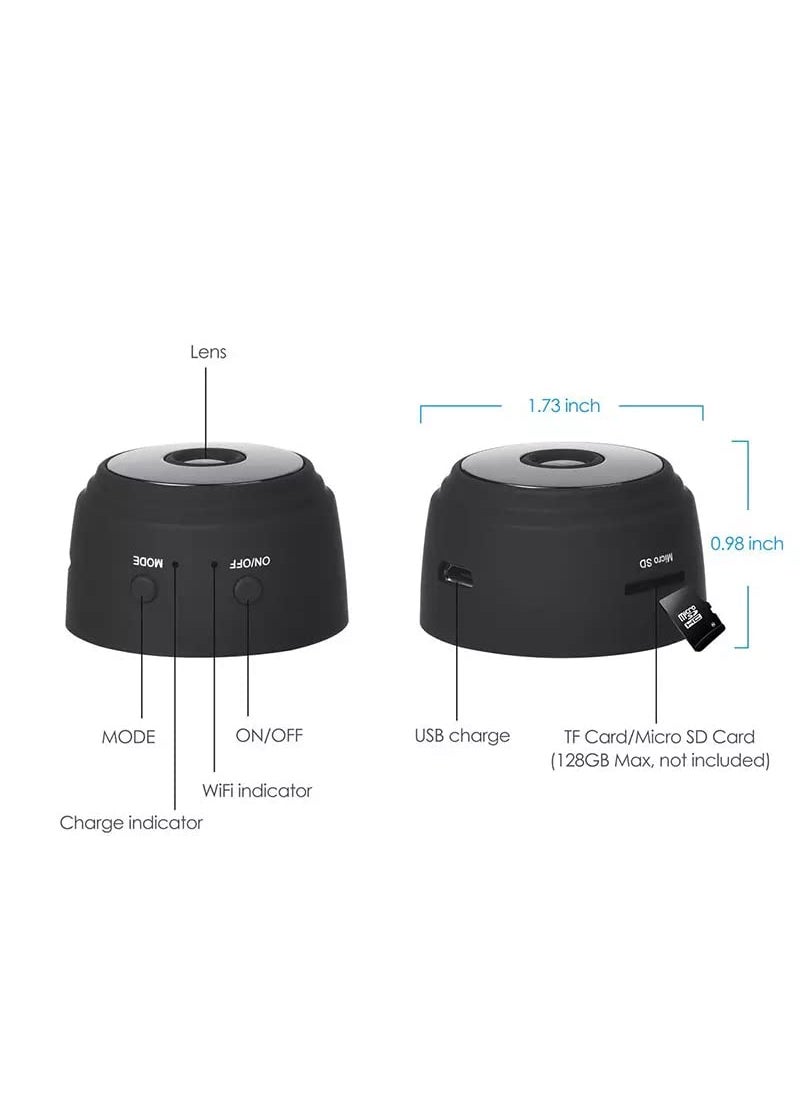 TECHNOVIEW Mini HD Wireless Video Audio Recording WiFi Cam Watch Live View Full HD 1080P CCTV WiFi IP Camera with Night Vision Indoor Supports Upto 64 GB Card not Included Battery Operated