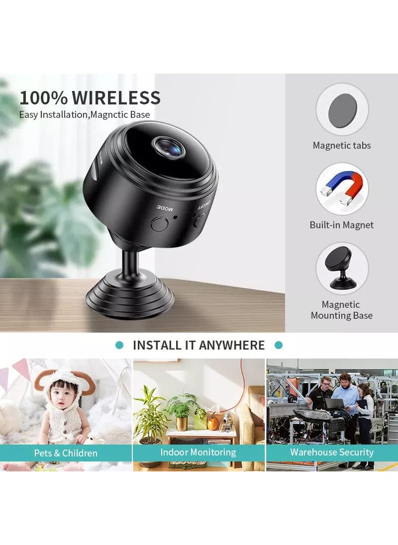 TECHNOVIEW Mini HD Wireless Video Audio Recording WiFi Cam Watch Live View Full HD 1080P CCTV WiFi IP Camera with Night Vision Indoor Supports Upto 64 GB Card not Included Battery Operated