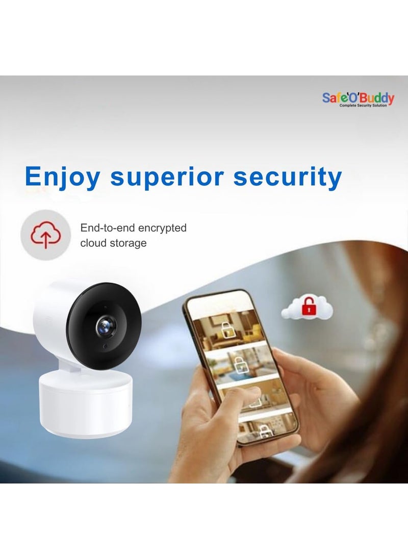SafeOBuddy Smart Indoor 360 WiFi Security Camera for Home and Offices 2MP 1080p Full HD Mobile App Two Way Talk Night Vision SD Card Recording Alexa OK Google