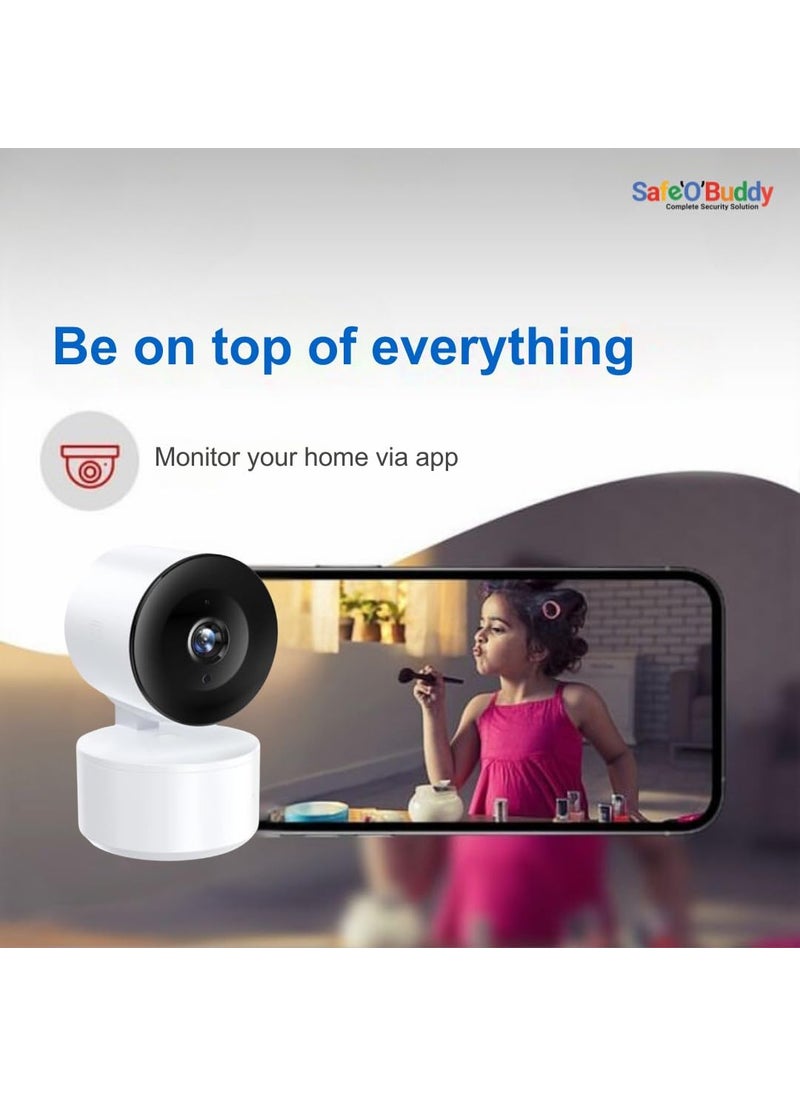 SafeOBuddy Smart Indoor 360 WiFi Security Camera for Home and Offices 2MP 1080p Full HD Mobile App Two Way Talk Night Vision SD Card Recording Alexa OK Google