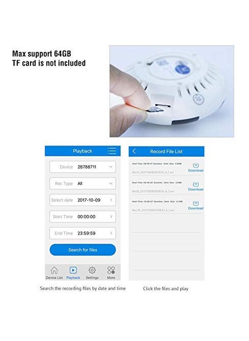 MatLogix Fish Eye Black Circle Wireless 360 Panoramic WiFi IP Camera with Infrared Night VisionLive ViewTwo Way Communication Motion Detection Remote View On Mobile