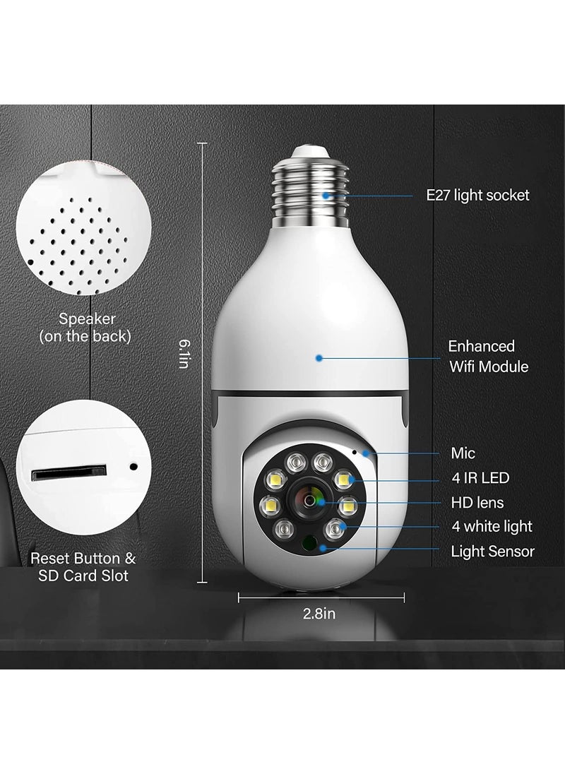 WiFi Wireless CCTV Camera 1080p Bulb Shape PTZ V380 Pro Security Camera with LED Lights Auto Tracking Motion Detection and Two Way Audio Night Vision Remote Viewing Indoor Camera