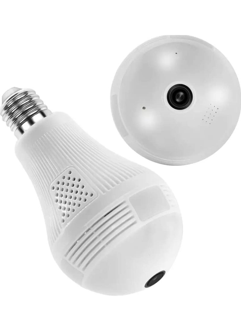 SKY HUB WiFi Full Ultra HD 1080P CCTV Smart Security IP Hidden Camera Led Bulb with Holder Light Vision Spy Indoor Wireless Camera Panoramic Fish Eye Shape V380 Pro