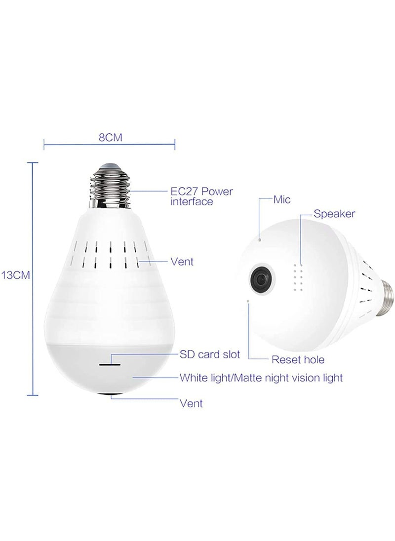 SKY HUB WiFi Full Ultra HD 1080P CCTV Smart Security IP Hidden Camera Led Bulb with Holder Light Vision Spy Indoor Wireless Camera Panoramic Fish Eye Shape V380 Pro