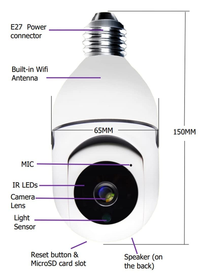MatLogix Security WiFi Outdoor Wireless 2MP CCTV Bulb Camera Full HD 1080P IP Camera Home Surveillance CCTV Cameras with Motion Detection AlarmTwo Way Audio PTZ Dome Camera