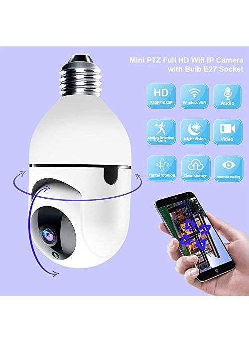 MatLogix Security WiFi Outdoor Wireless 2MP CCTV Bulb Camera Full HD 1080P IP Camera Home Surveillance CCTV Cameras with Motion Detection AlarmTwo Way Audio PTZ Dome Camera