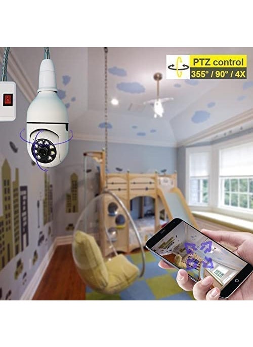 GREENEYE TECHNOLOGY GT CCTV Camera Series 1080p HD Bulb Light Wireless IP CameraFish Eye 360 Degree Panoramic Mini Lamp IR CCTV Home Security Camera Cloud Camera White
